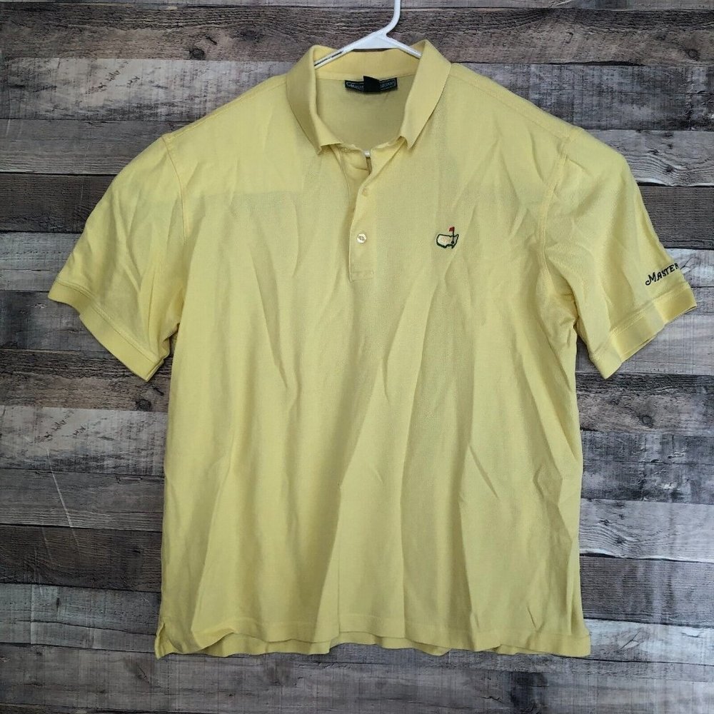 The Masters Polo Shirt Mens Large Short Sleeve Yellow Casual Logo Embroidered